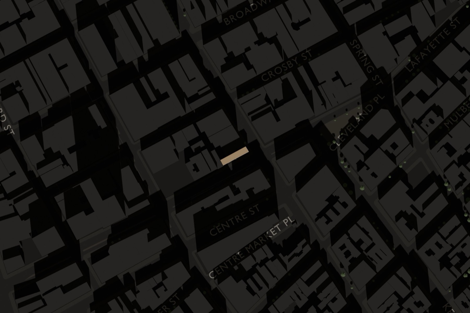 Plan of the blocks around 413 Broome Street, every building at its recorded roof height