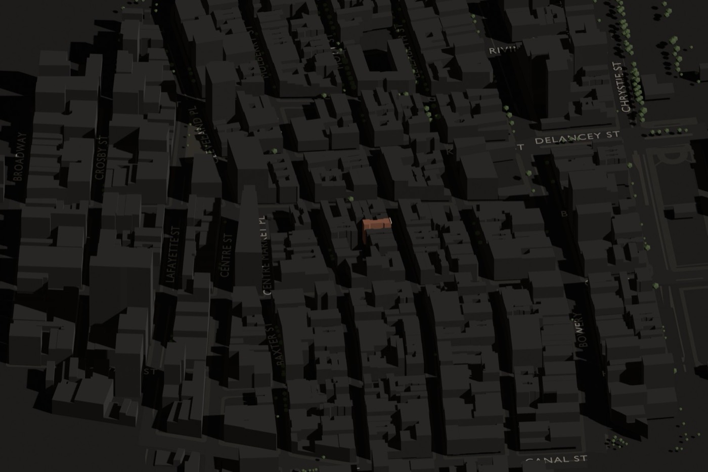 Axonometric of the blocks around 167 Mott Street
